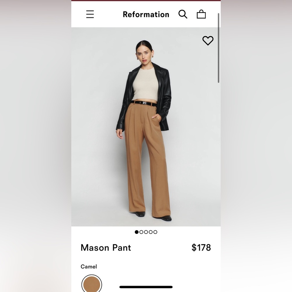 Reformation Mason Pant Size 8 Color: Camel
